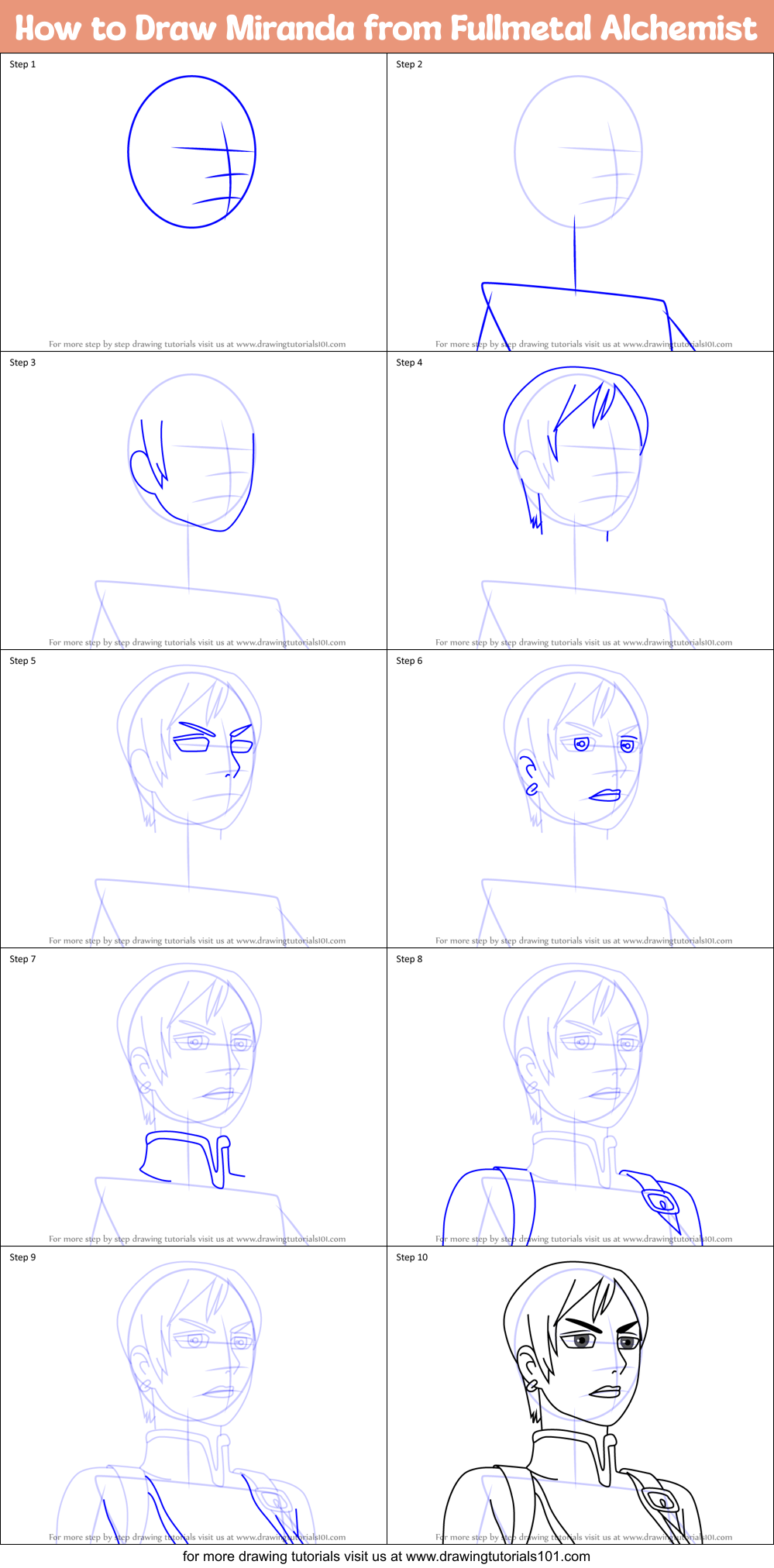 How to Draw Miranda from Fullmetal Alchemist Printable Step by Step