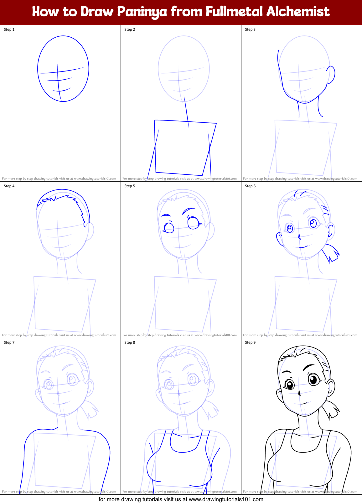 How to Draw Paninya from Fullmetal Alchemist Printable Step by Step
