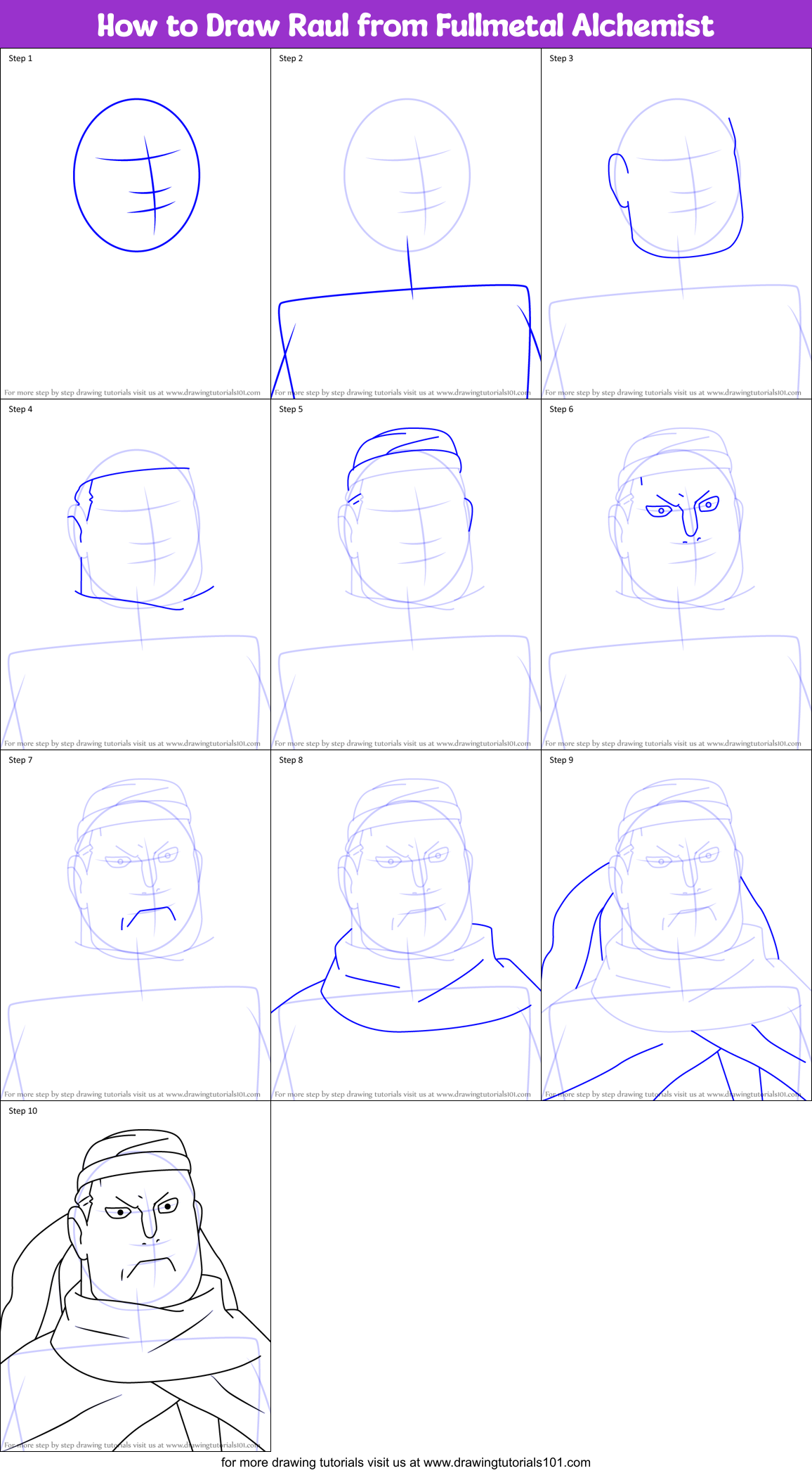 How to Draw Raul from Fullmetal Alchemist Printable Step by Step