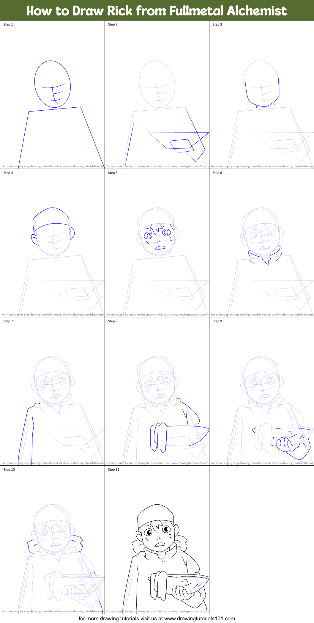 How to Draw Rick from Fullmetal Alchemist Printable Step by Step