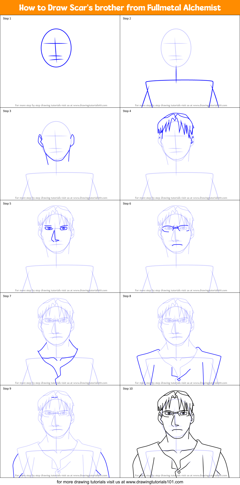 How to Draw Scar's brother from Fullmetal Alchemist Printable Step by Step