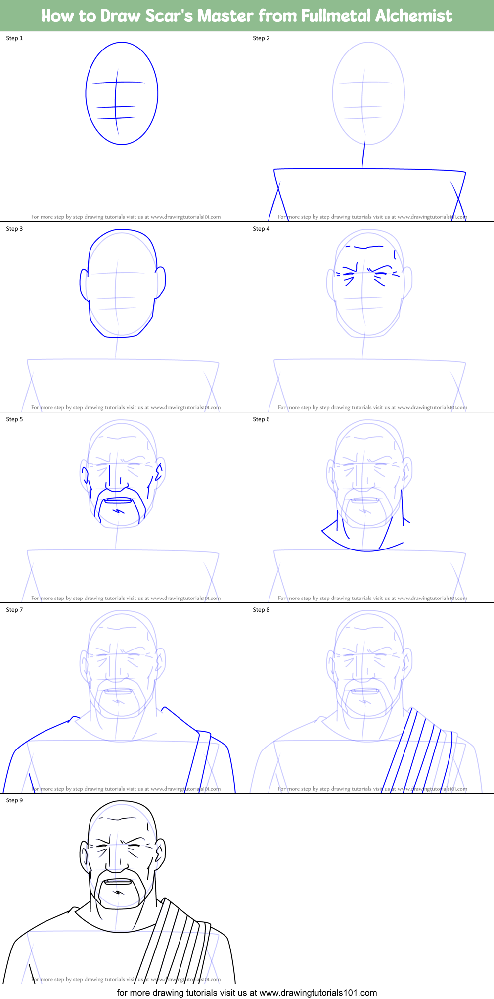 How to Draw Scar's Master from Fullmetal Alchemist Printable Step by Step