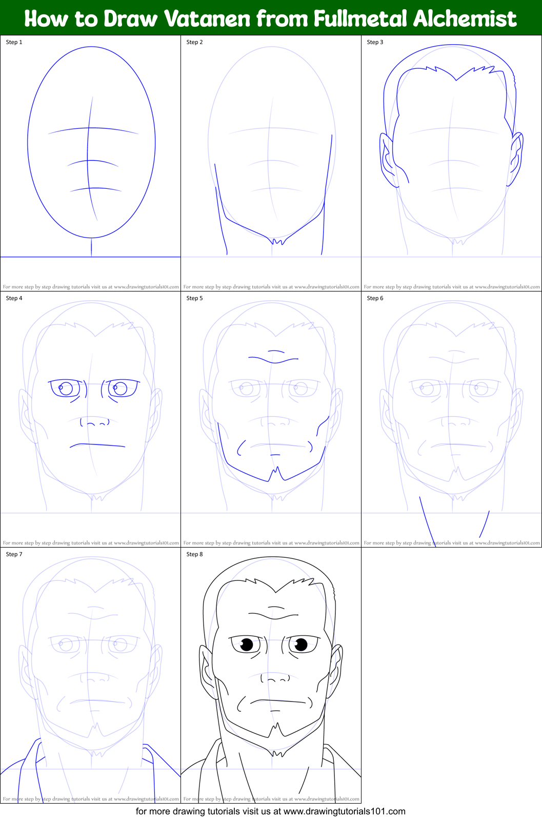 How to Draw Vatanen from Fullmetal Alchemist Printable Step by Step