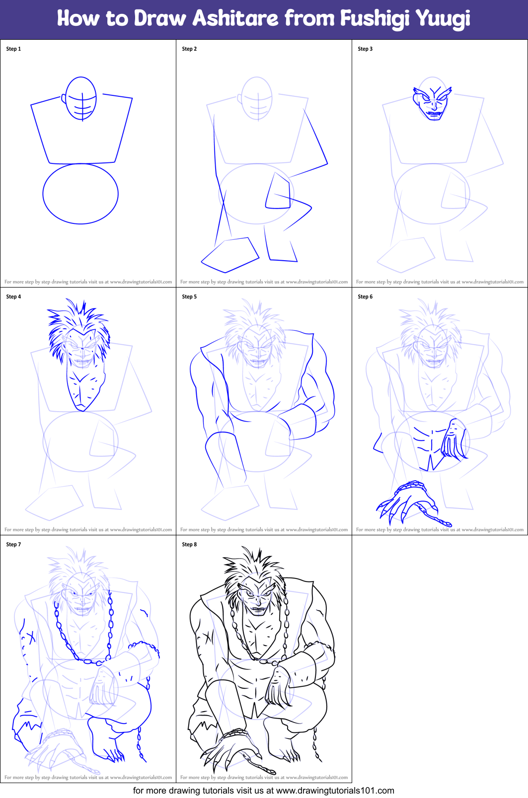 How to Draw Ashitare from Fushigi Yuugi Printable Step by Step