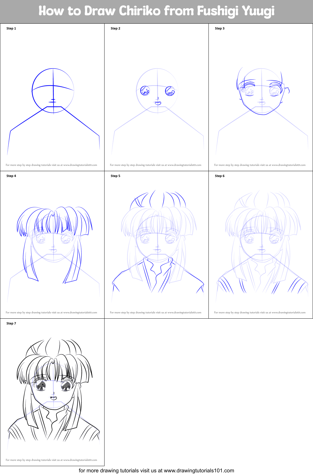 How to Draw Chiriko from Fushigi Yuugi Printable Step by Step