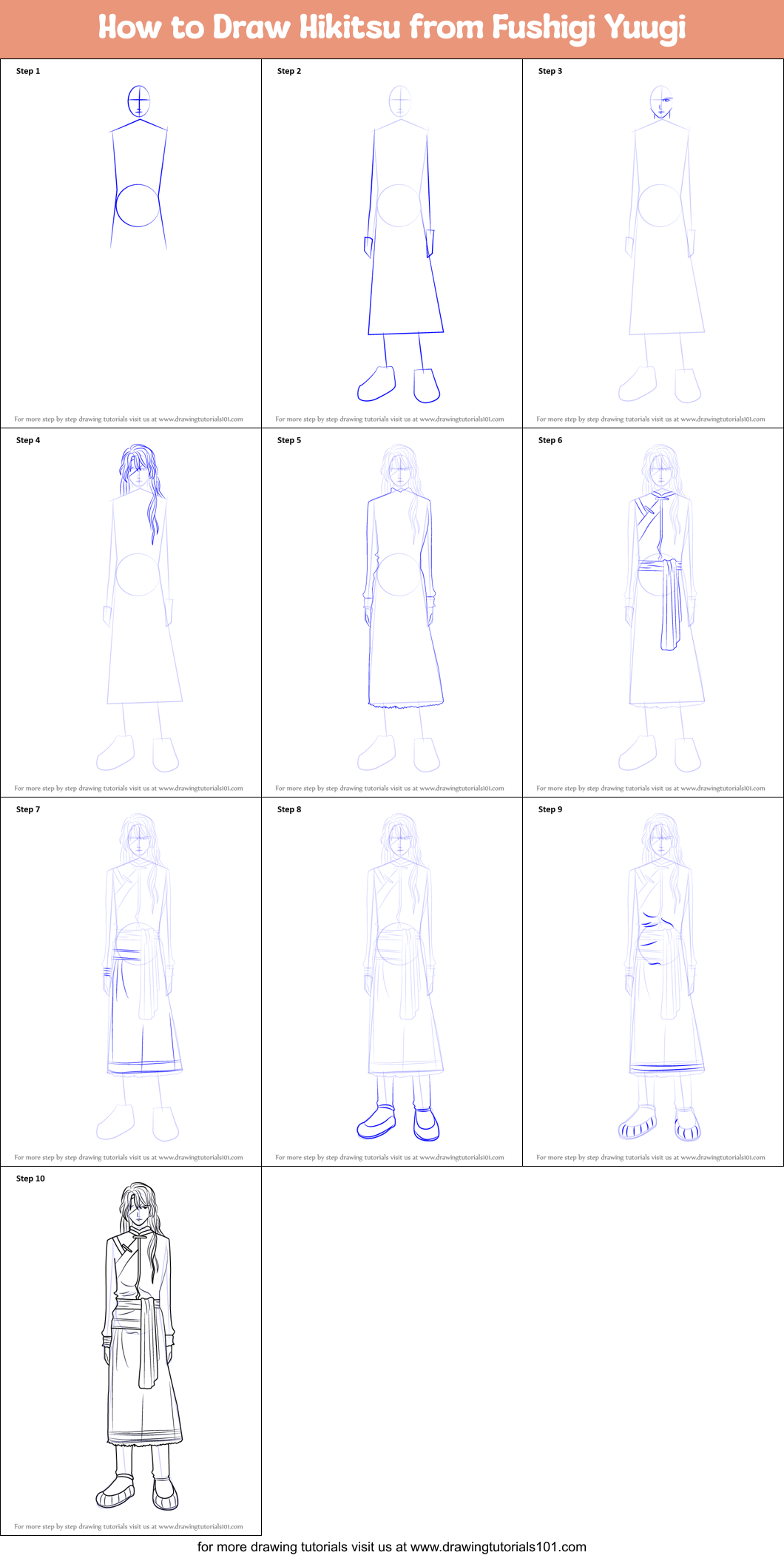 How to Draw Hikitsu from Fushigi Yuugi Printable Step by Step