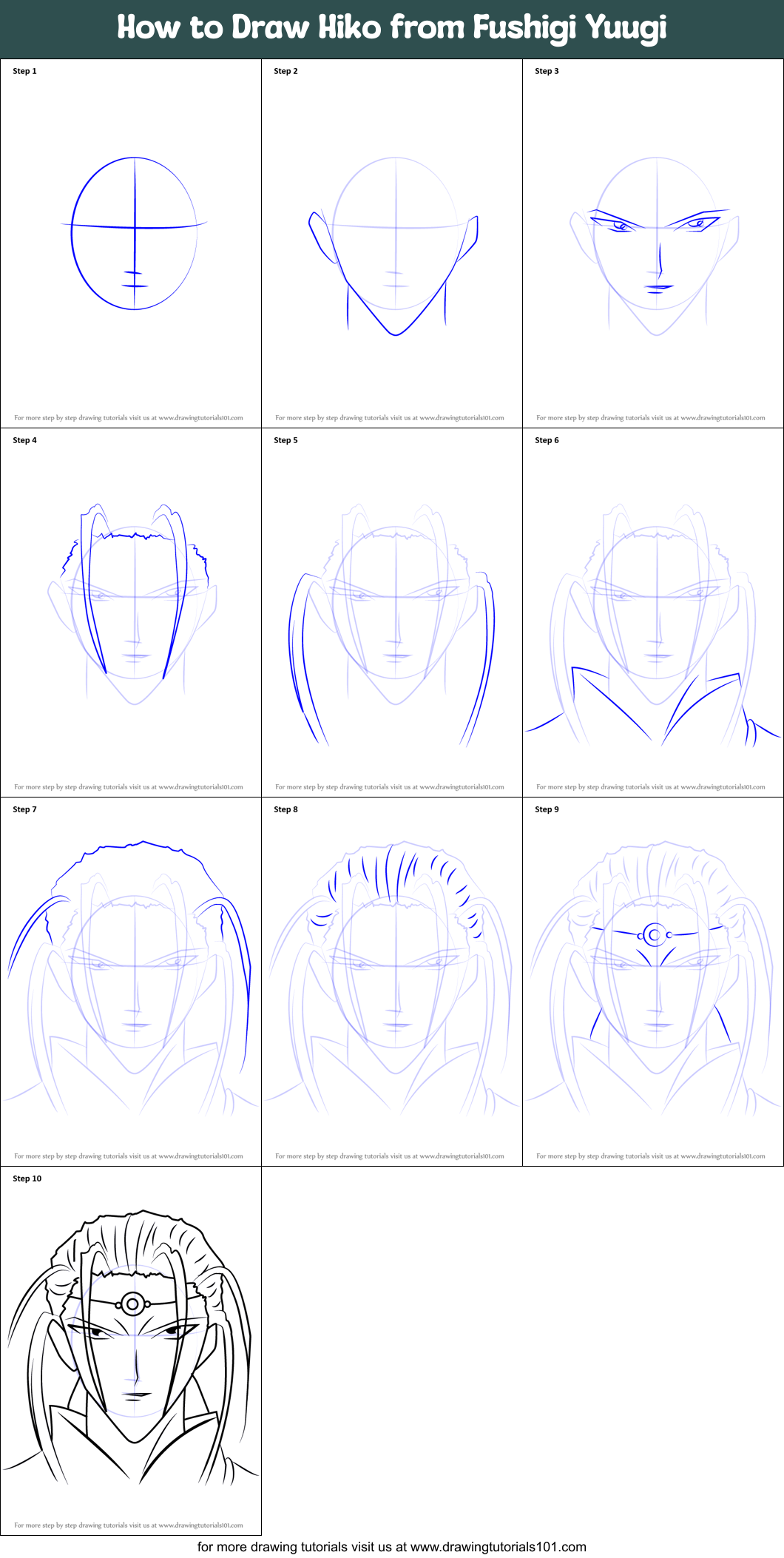 How to Draw Hiko from Fushigi Yuugi Printable Step by Step