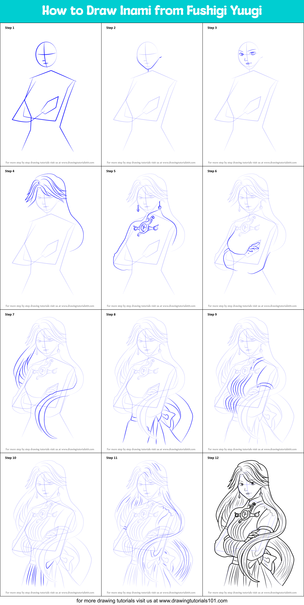 How to Draw Inami from Fushigi Yuugi Printable Step by Step