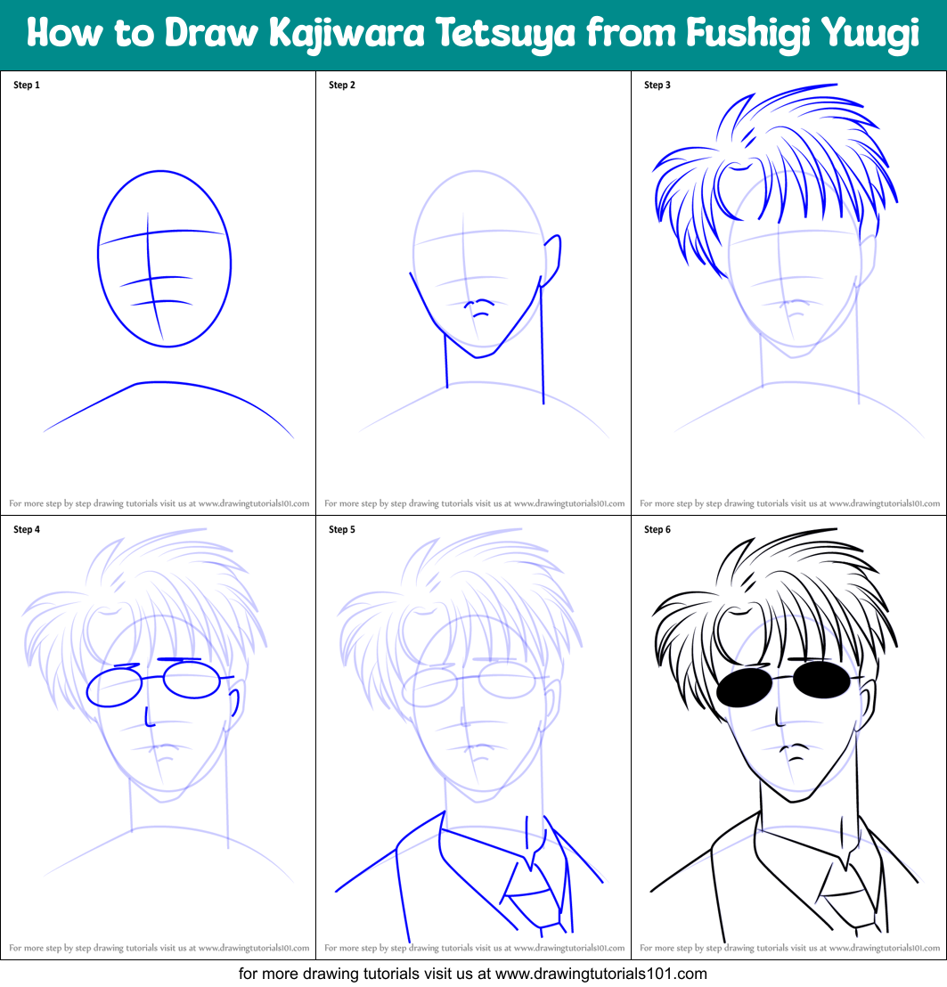 How to Draw Kajiwara Tetsuya from Fushigi Yuugi Printable Step by Step