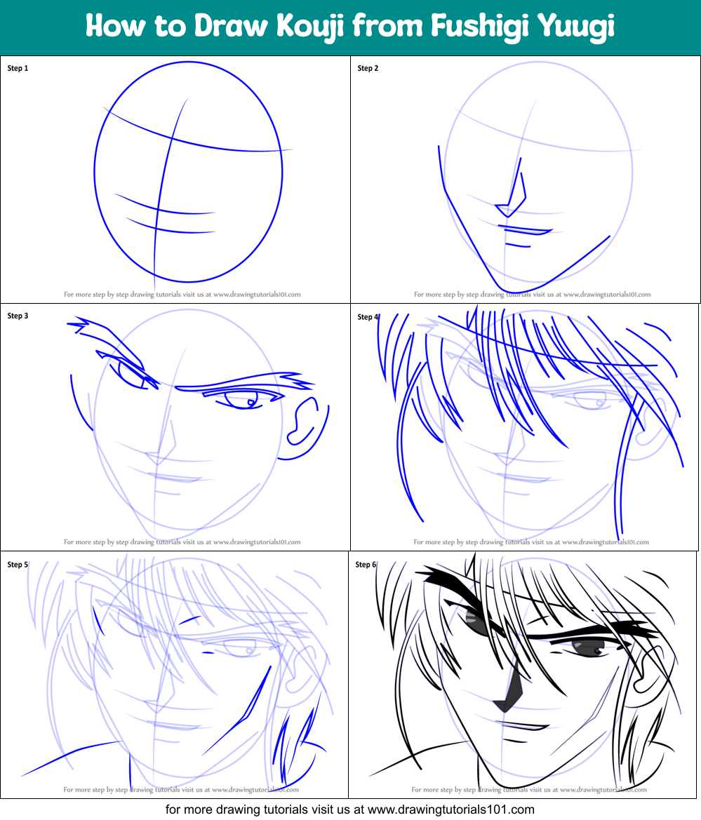 How to Draw Kouji from Fushigi Yuugi Printable Step by Step