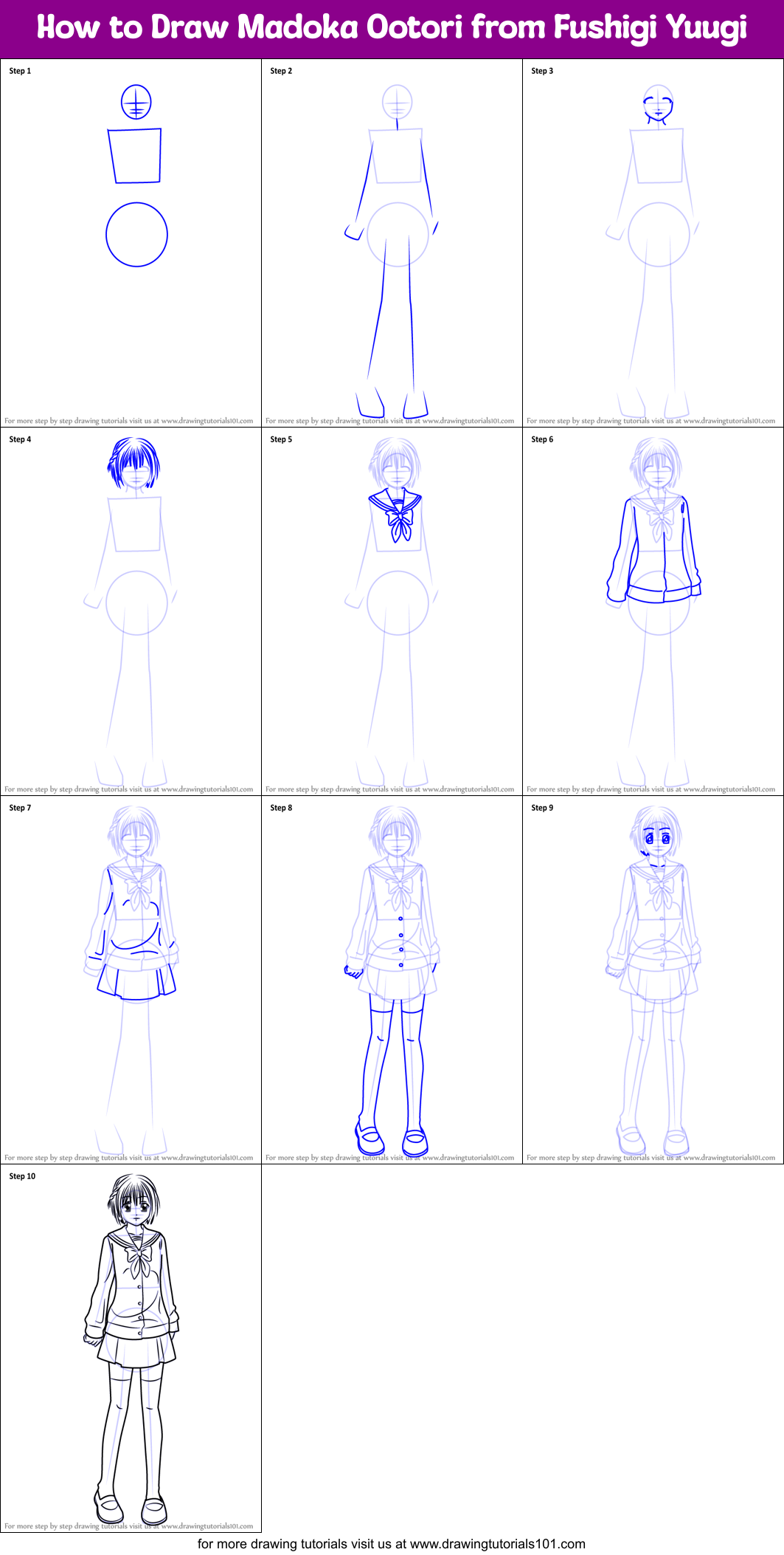 How to Draw Madoka Ootori from Fushigi Yuugi Printable Step by Step