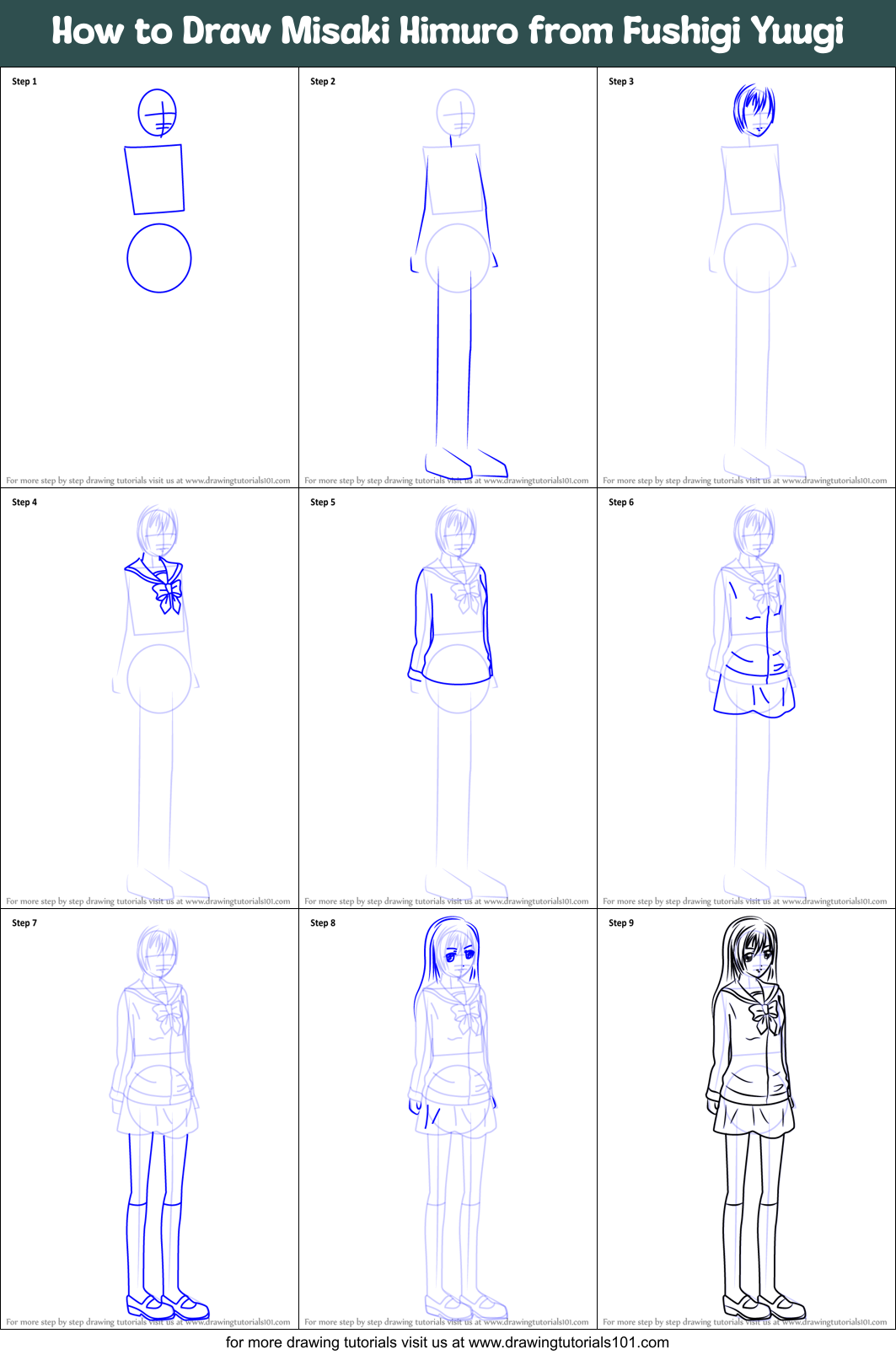 How to Draw Misaki Himuro from Fushigi Yuugi Printable Step by Step