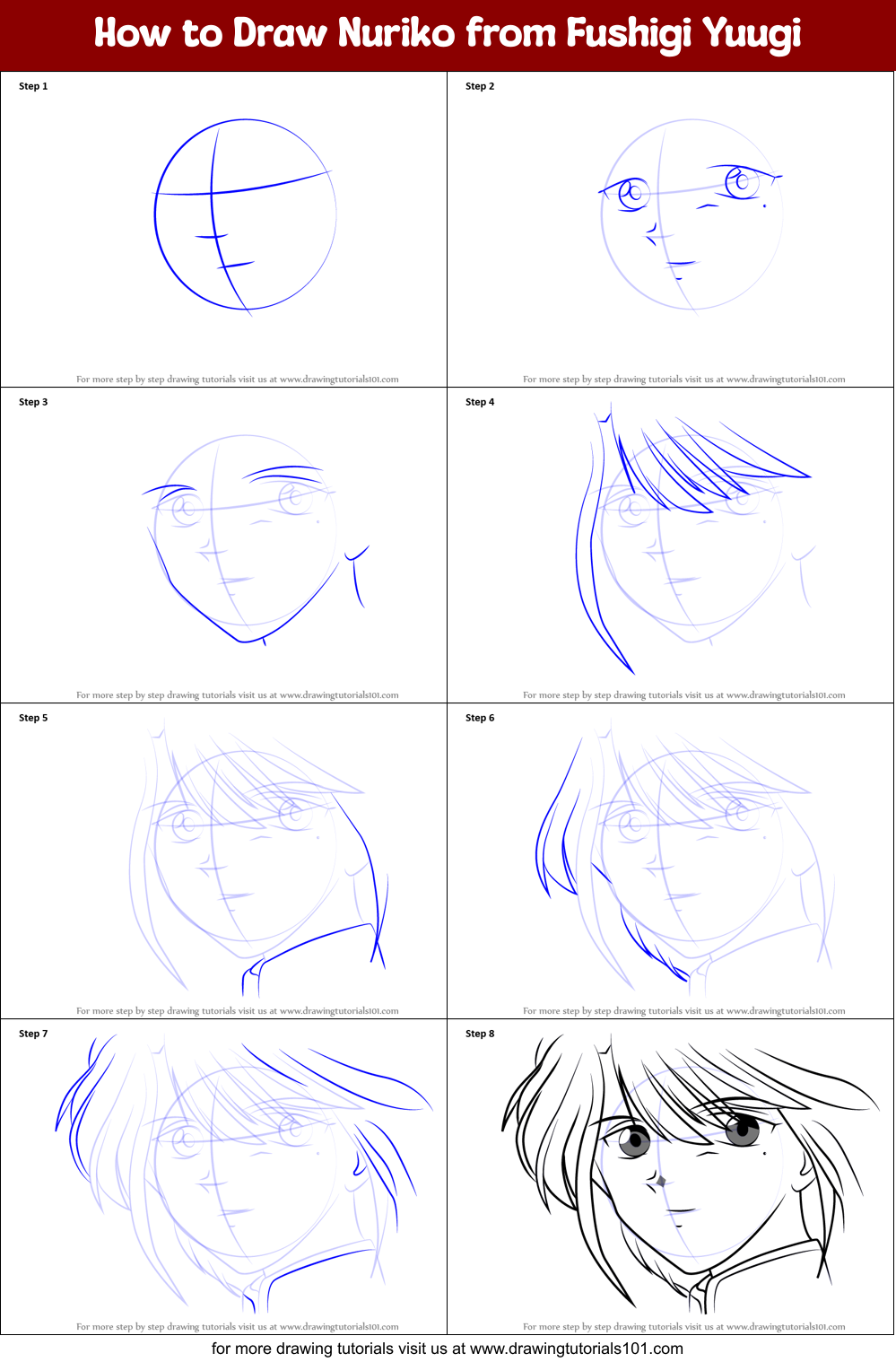 How to Draw Nuriko from Fushigi Yuugi Printable Step by Step