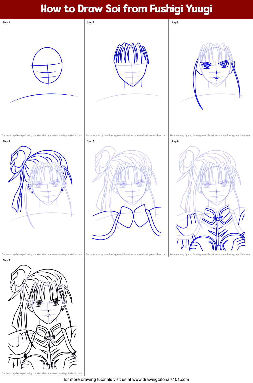 How to Draw Soi from Fushigi Yuugi Printable Step by Step