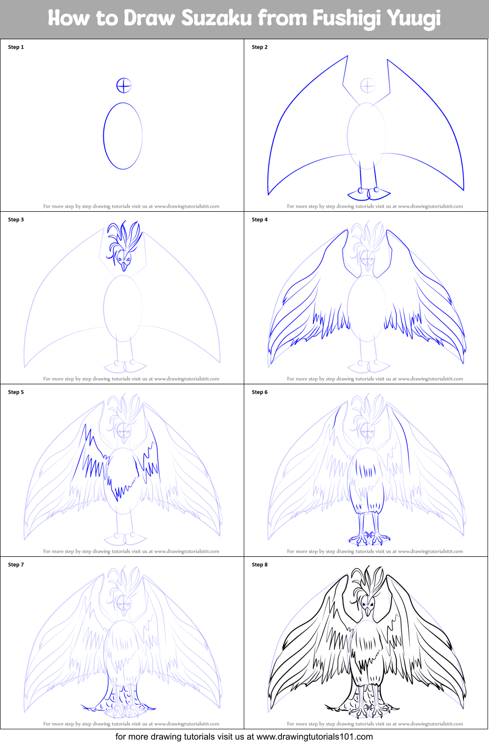 How to Draw Suzaku from Fushigi Yuugi Printable Step by Step