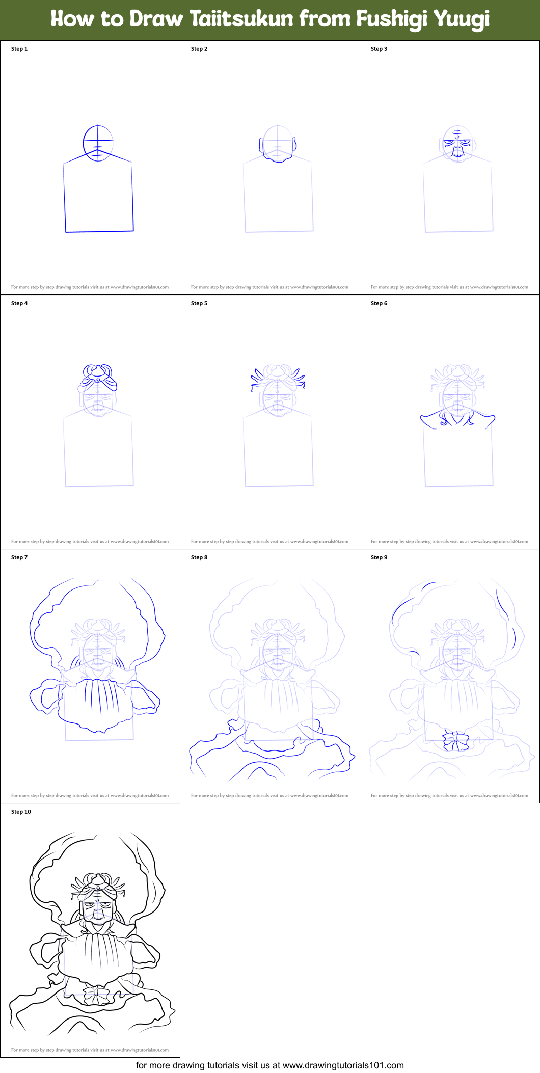 How to Draw Taiitsukun from Fushigi Yuugi Printable Step by Step