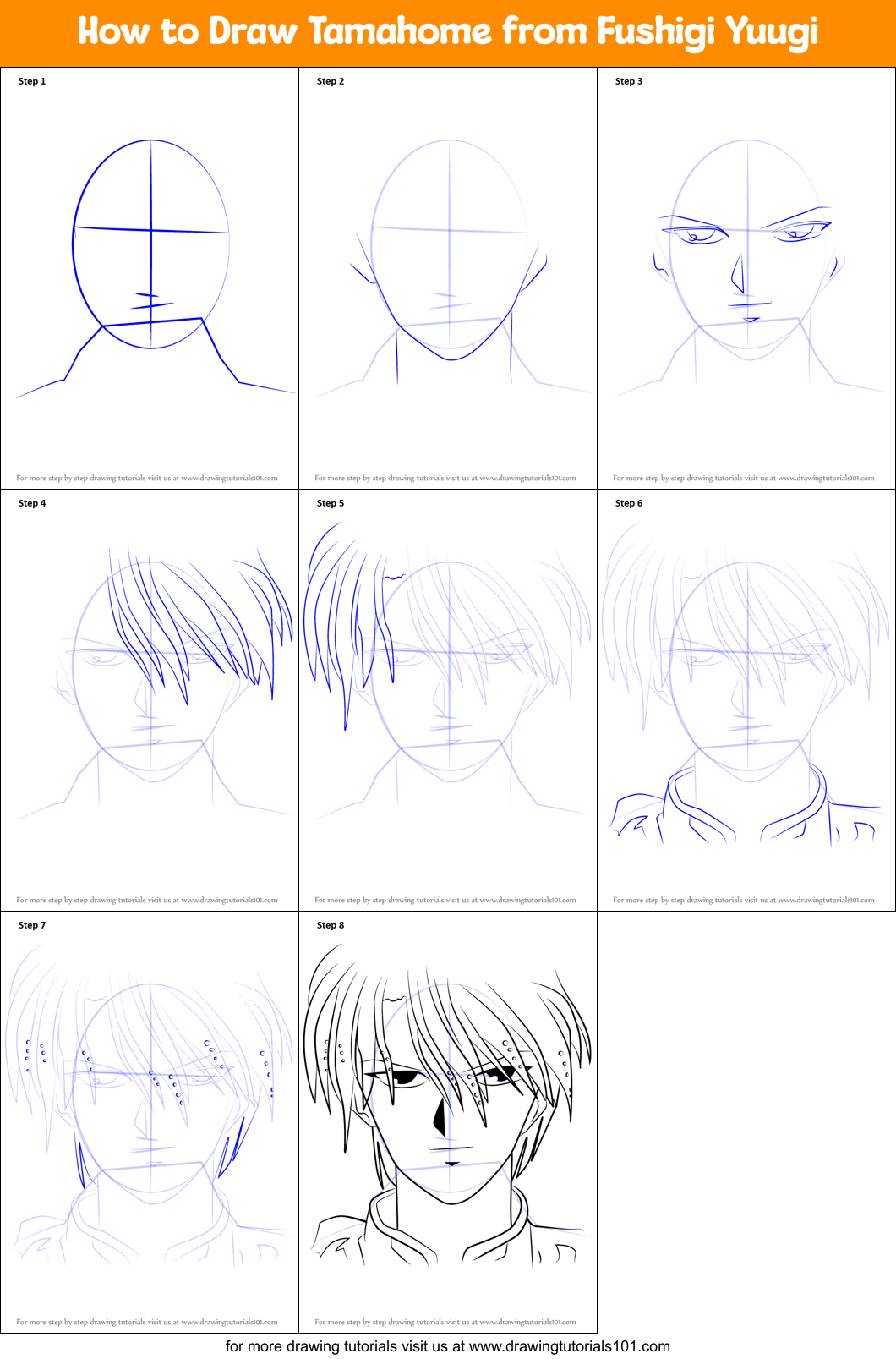 How to Draw Tamahome from Fushigi Yuugi Printable Step by Step