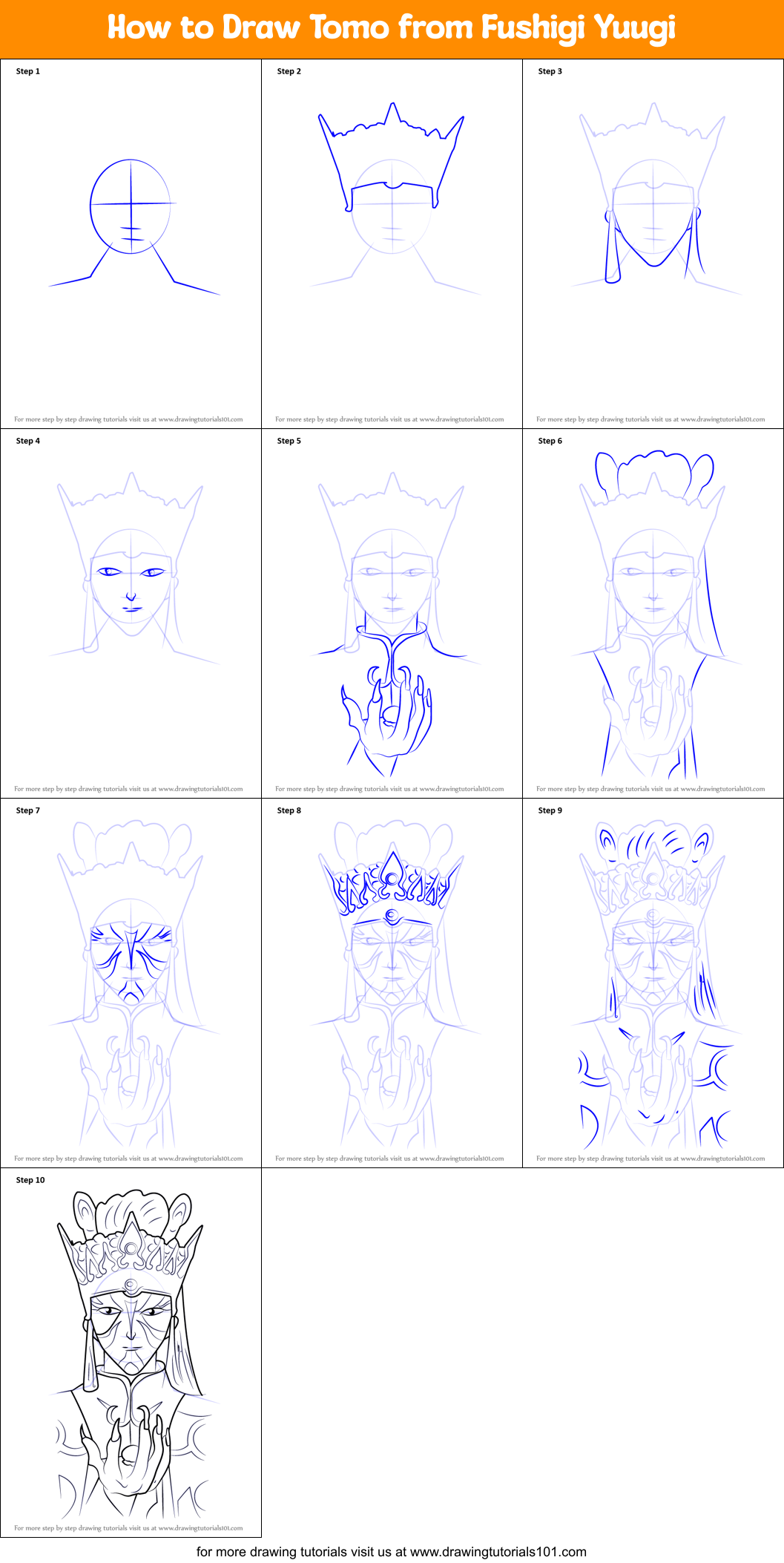 How to Draw Tomo from Fushigi Yuugi Printable Step by Step