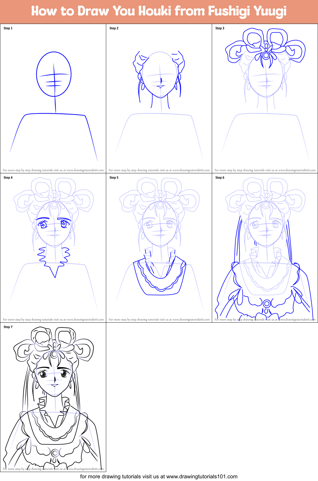 How to Draw You Houki from Fushigi Yuugi Printable Step by Step