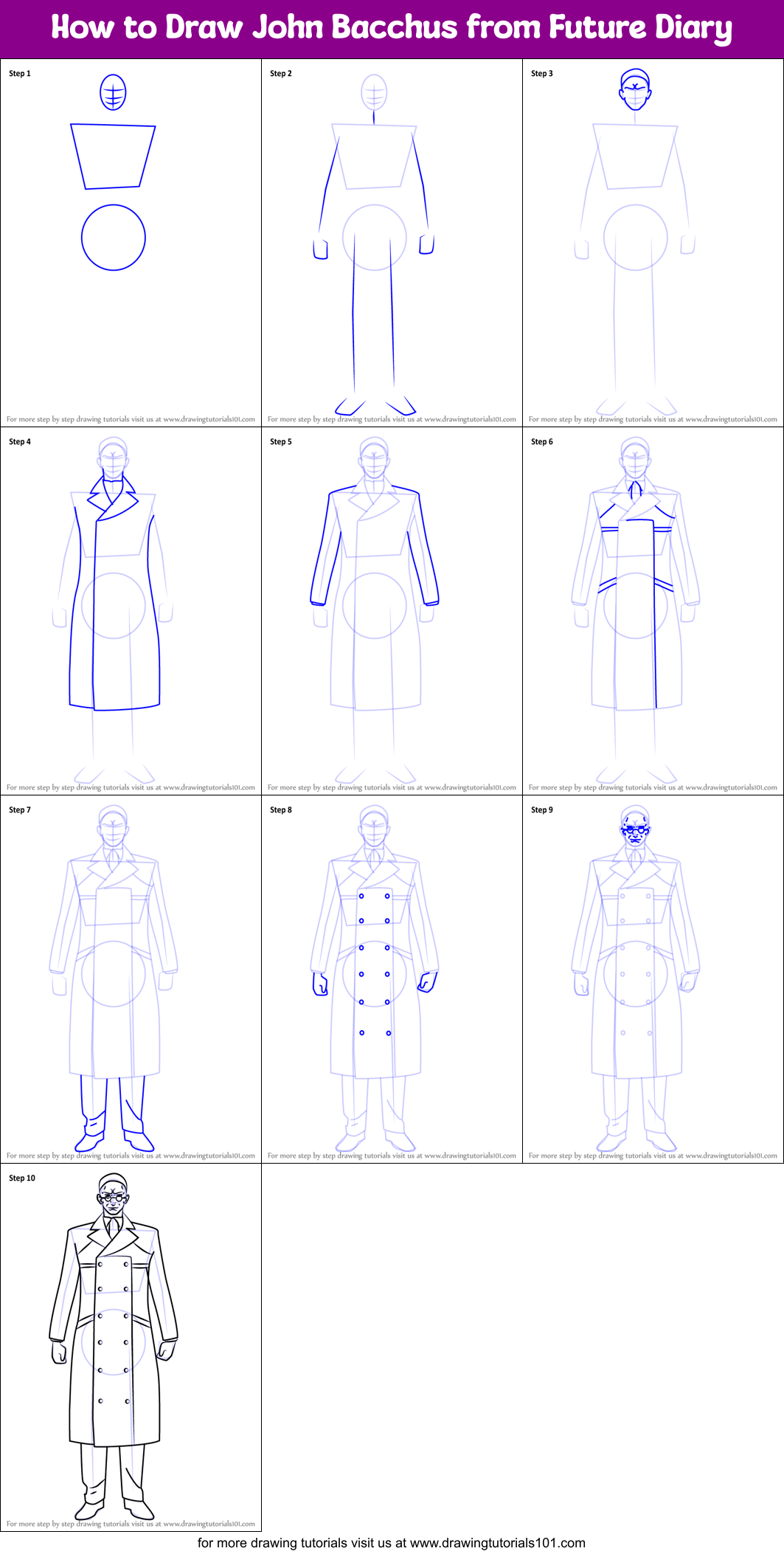 How to Draw John Bacchus from Future Diary Printable Step by Step