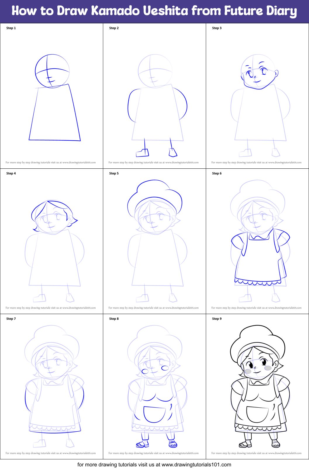 How to Draw Kamado Ueshita from Future Diary Printable Step by Step