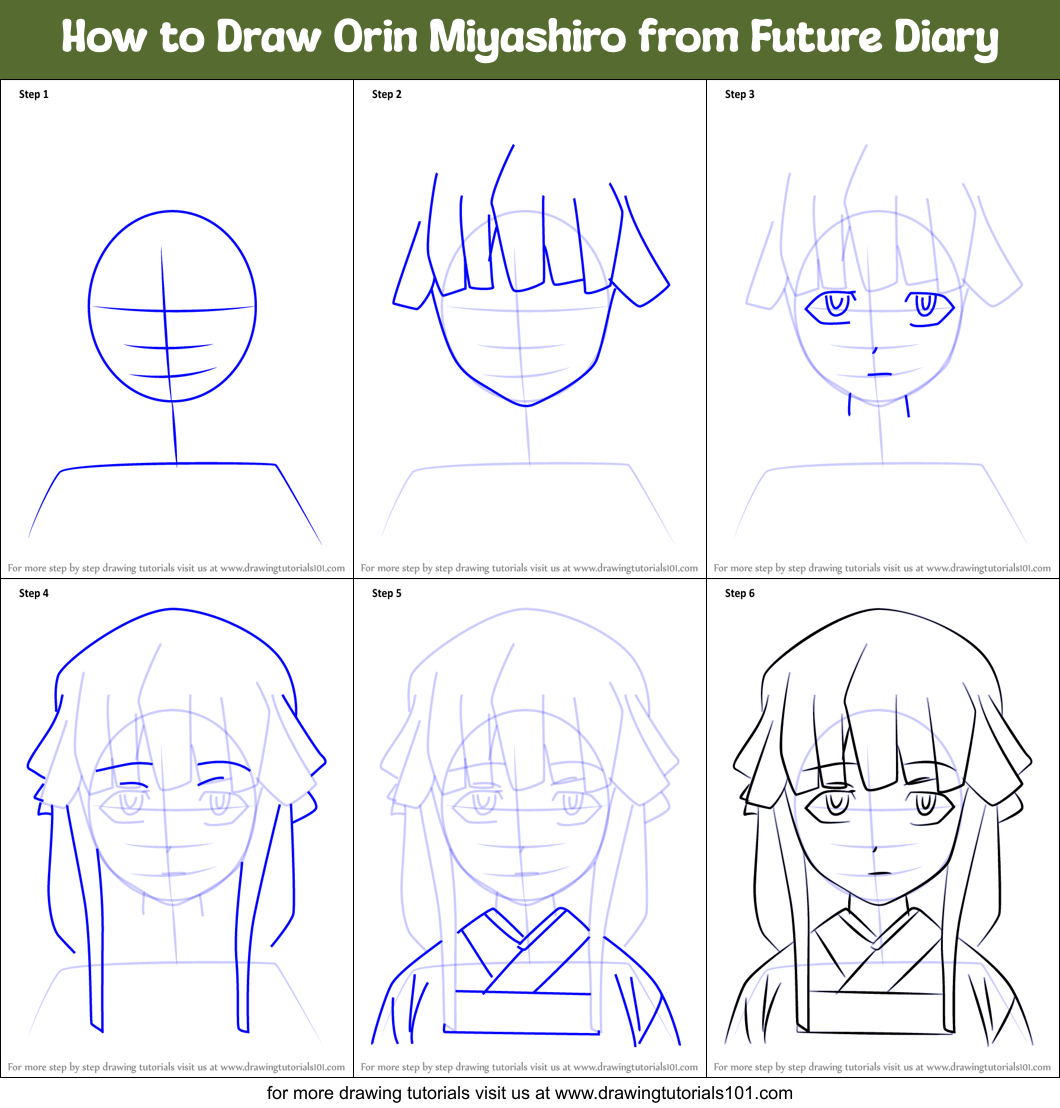 How to Draw Orin Miyashiro from Future Diary Printable Step by Step