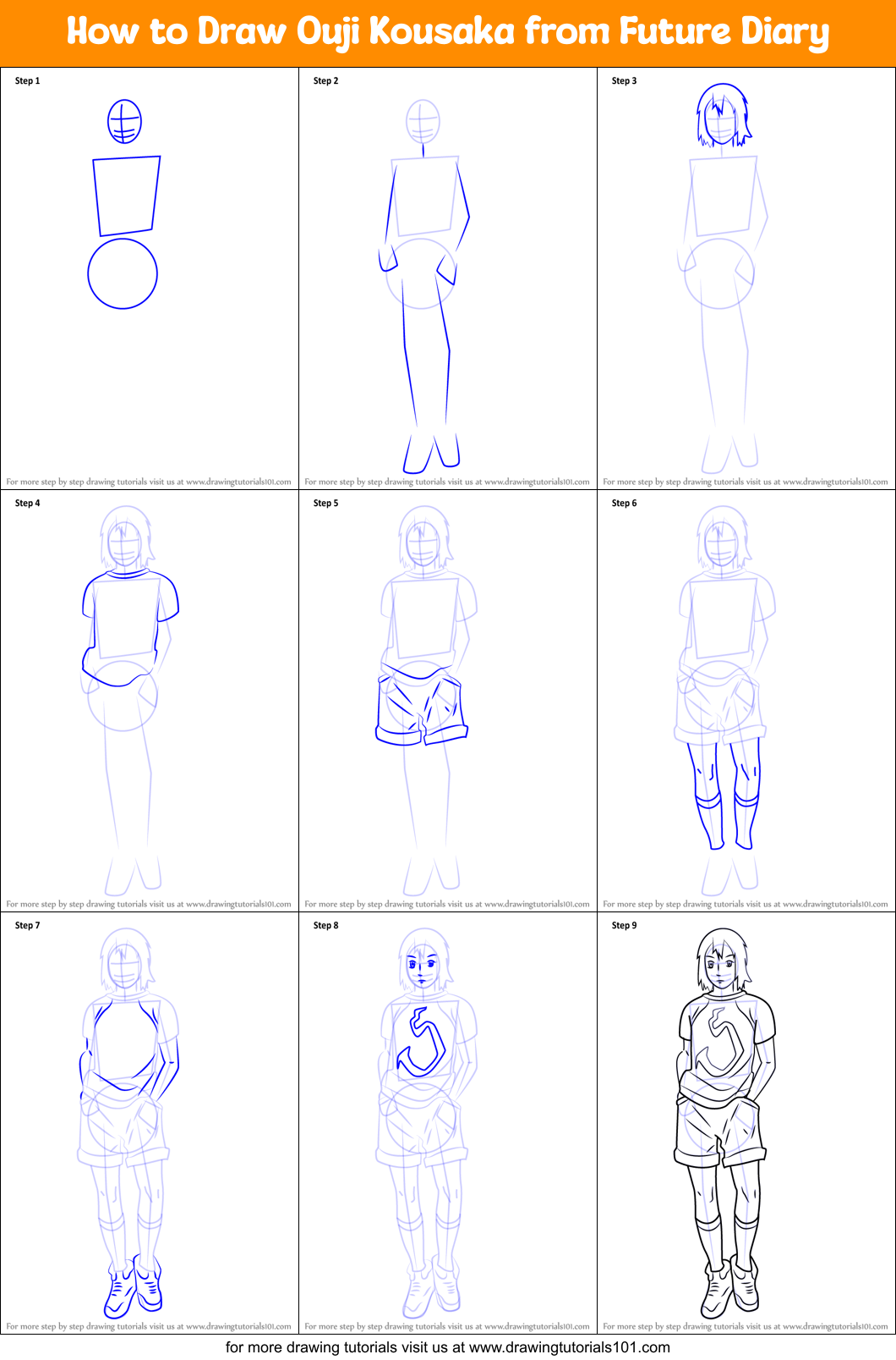 How to Draw Ouji Kousaka from Future Diary Printable Step by Step