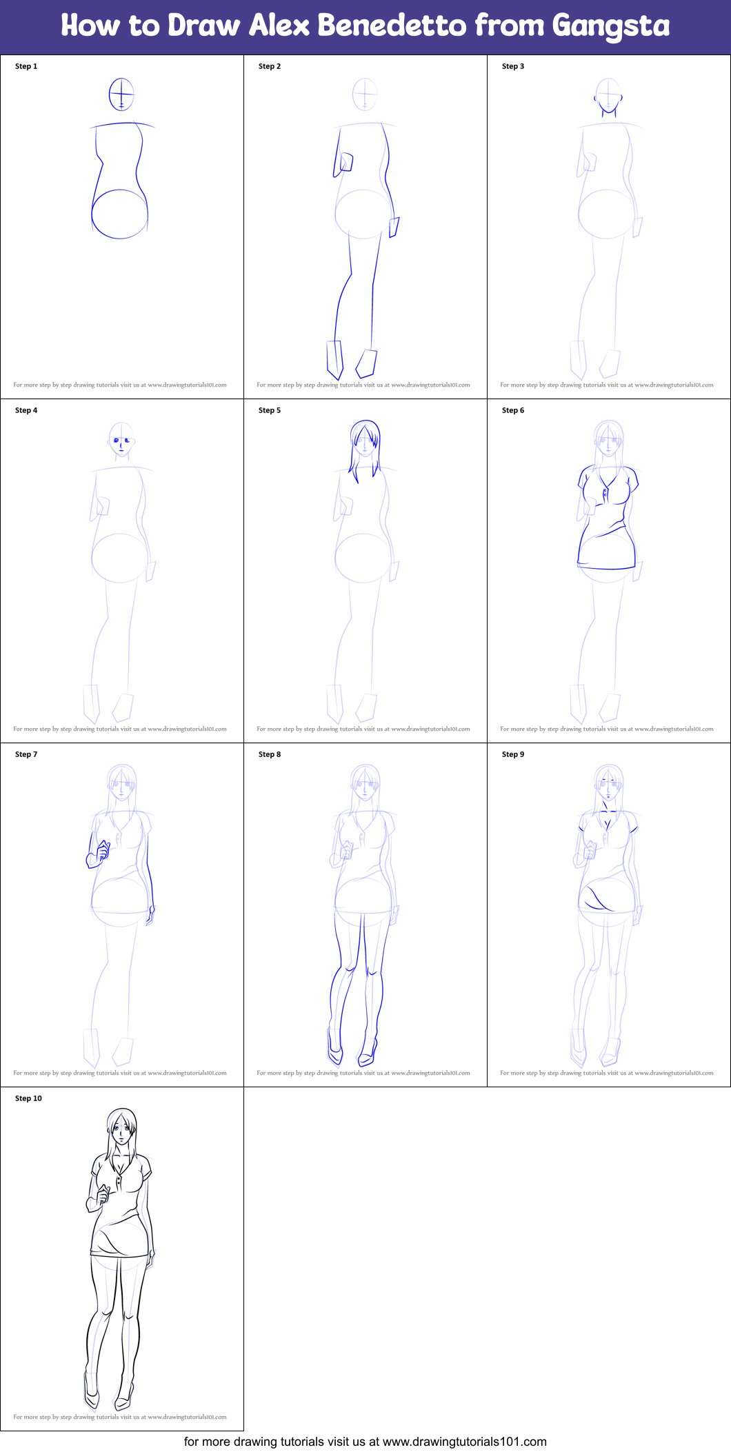 How to Draw Alex Benedetto from Gangsta Printable Step by Step