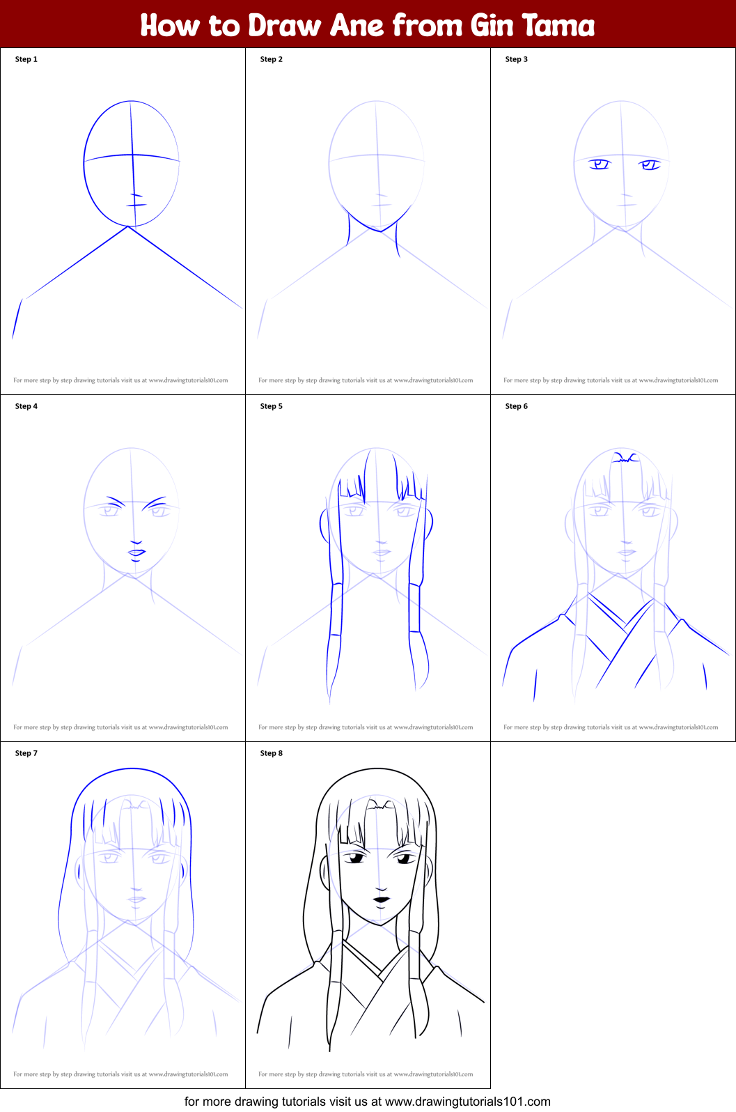 How to Draw Ane from Gin Tama Printable Step by Step