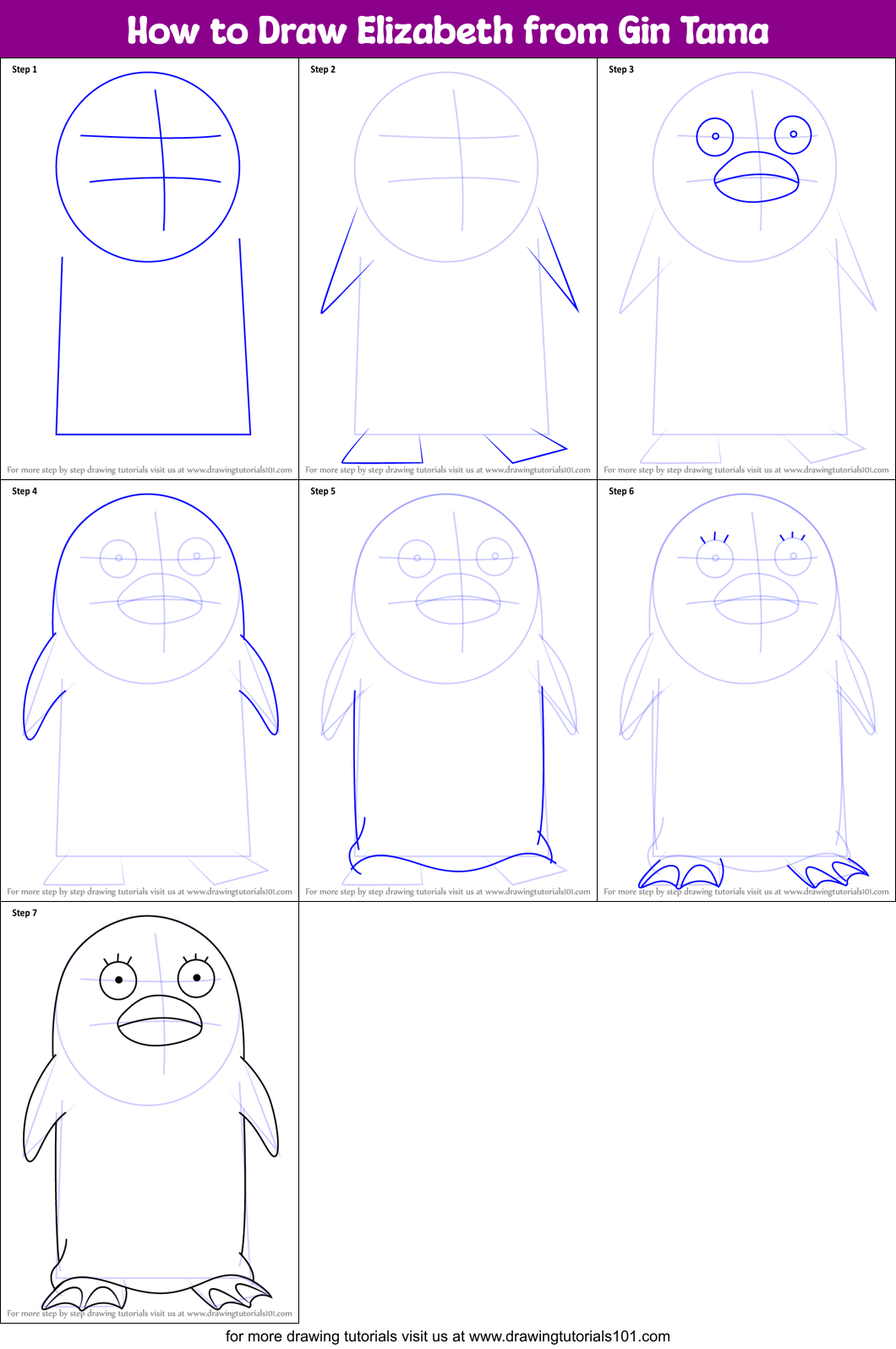 How to Draw Elizabeth from Gin Tama Printable Step by Step