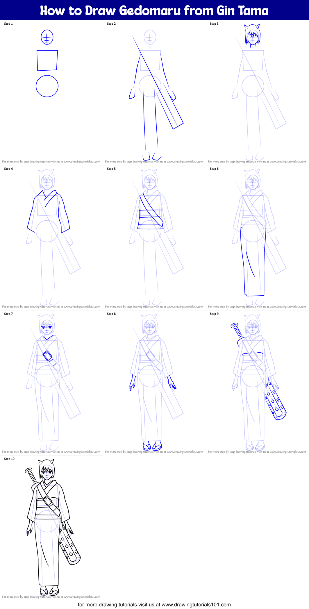 How to Draw Gedomaru from Gin Tama Printable Step by Step