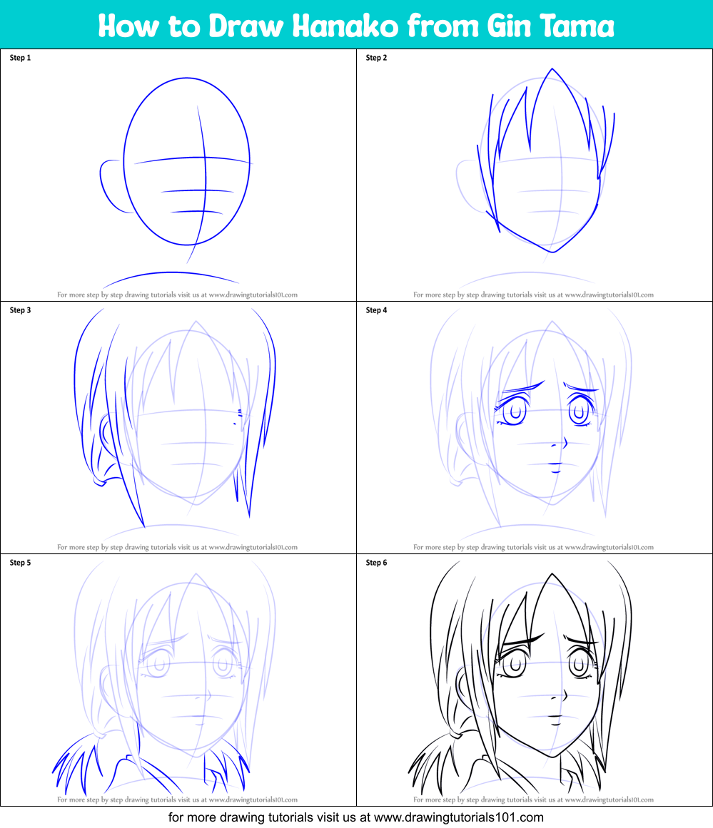 How to Draw Hanako from Gin Tama Printable Step by Step