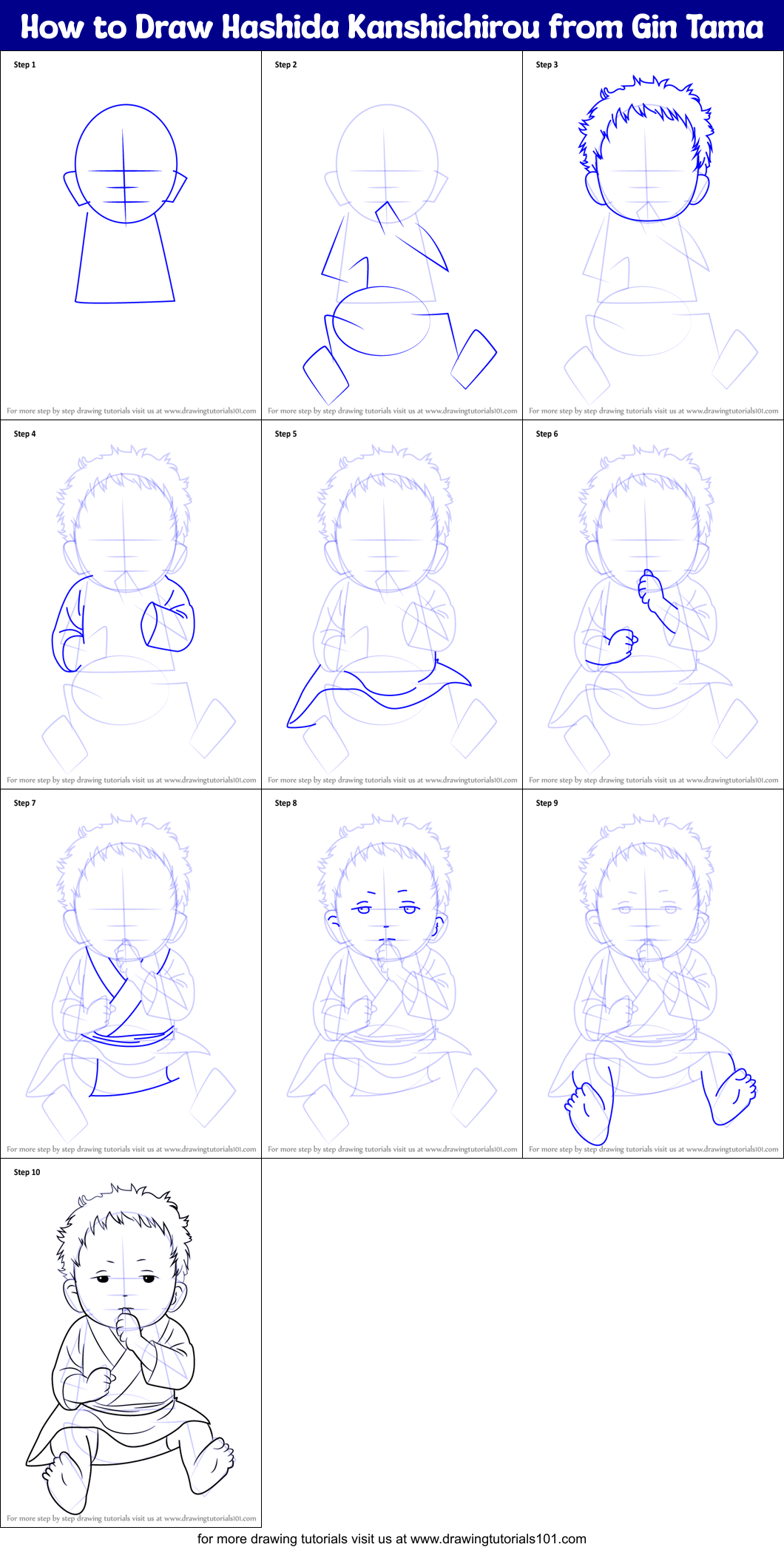 How to Draw Hashida Kanshichirou from Gin Tama Printable Step by Step