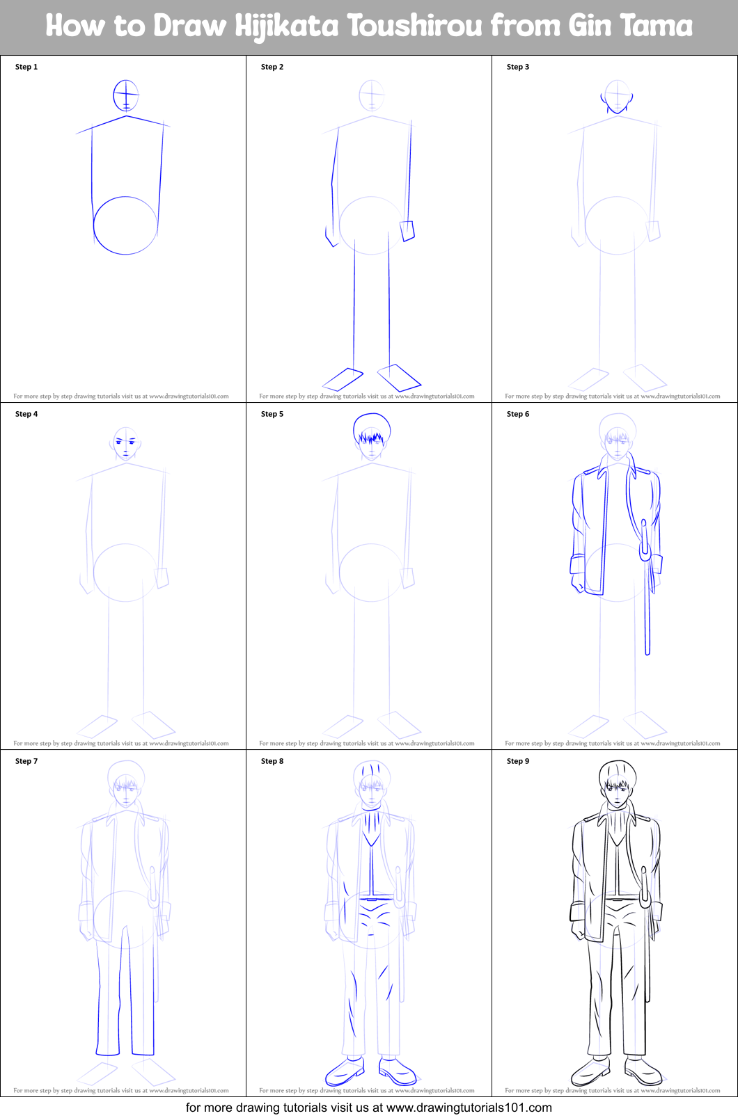 How to Draw Hijikata Toushirou from Gin Tama Printable Step by Step
