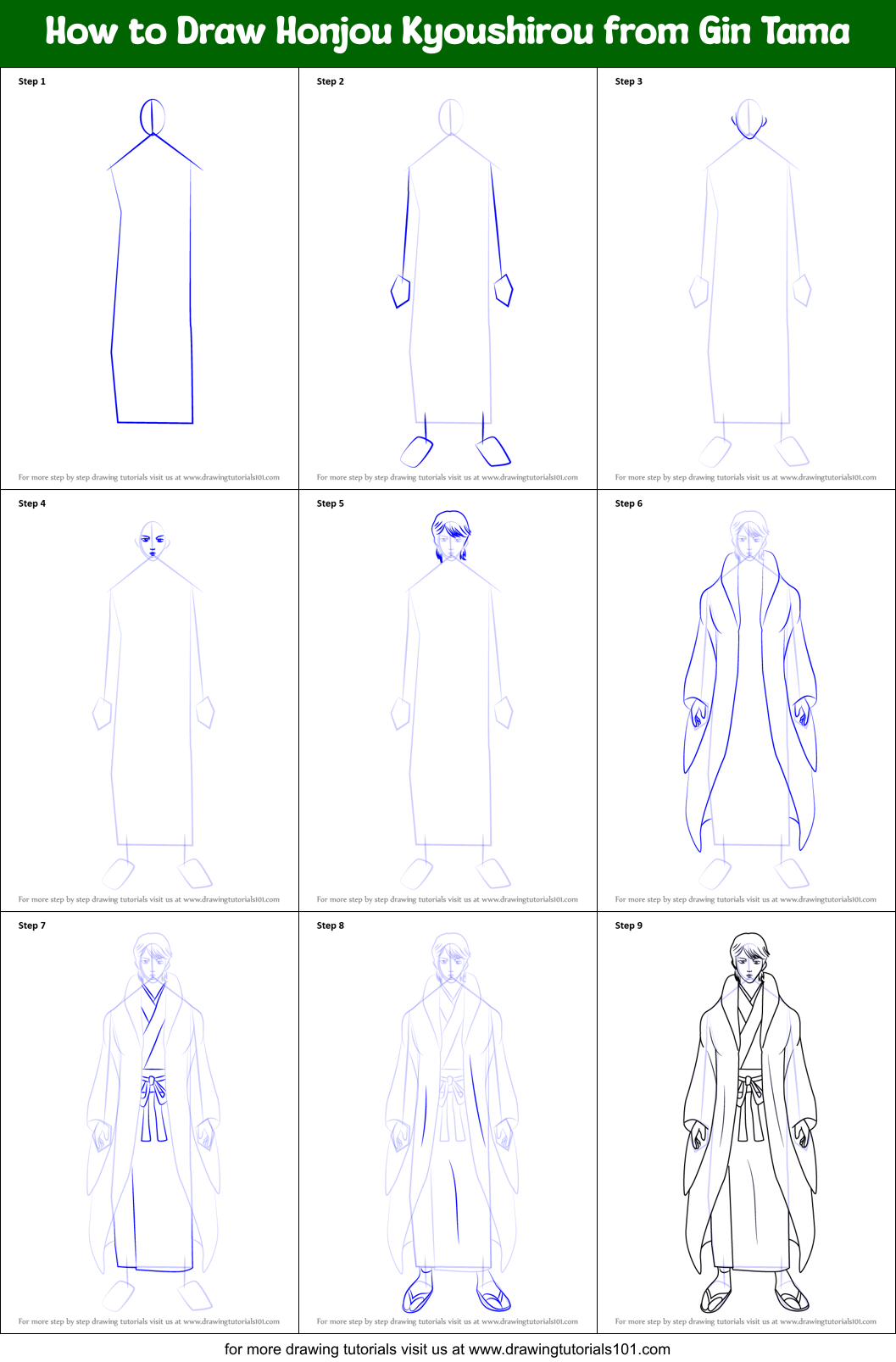 How to Draw Honjou Kyoushirou from Gin Tama Printable Step by Step