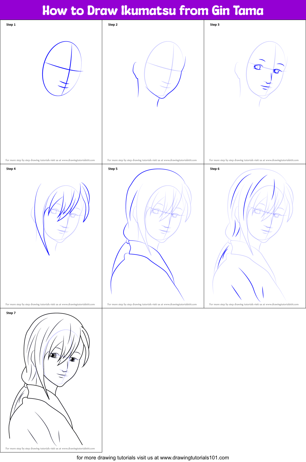 How to Draw Ikumatsu from Gin Tama Printable Step by Step
