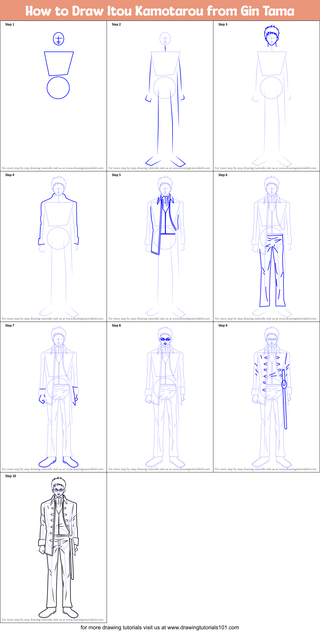 How to Draw Itou Kamotarou from Gin Tama Printable Step by Step