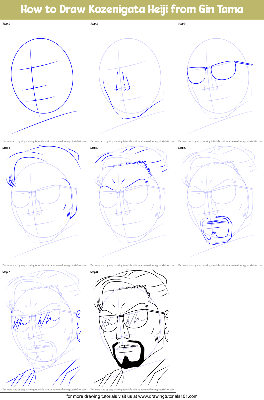 How to Draw Kozenigata Heiji from Gin Tama Printable Step by Step