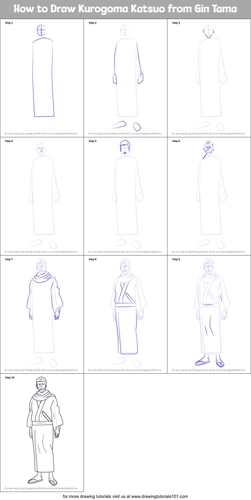 How to Draw Kurogoma Katsuo from Gin Tama Printable Step by Step