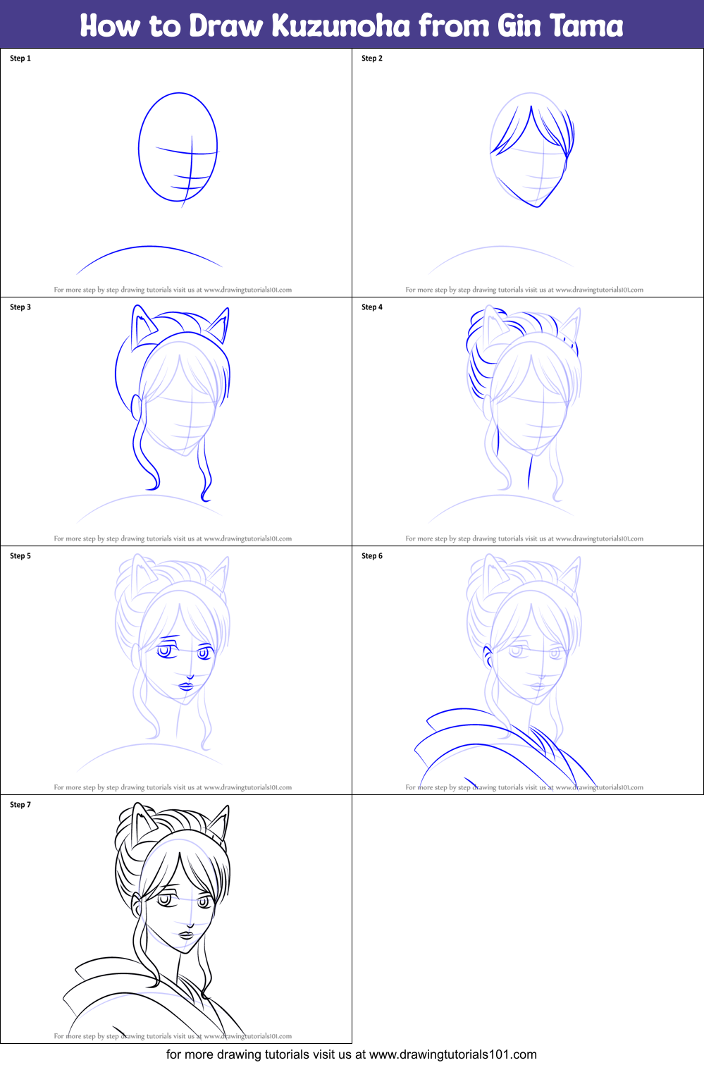 How to Draw Kuzunoha from Gin Tama Printable Step by Step
