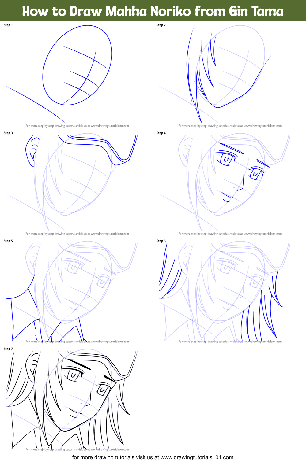 How to Draw Mahha Noriko from Gin Tama Printable Step by Step