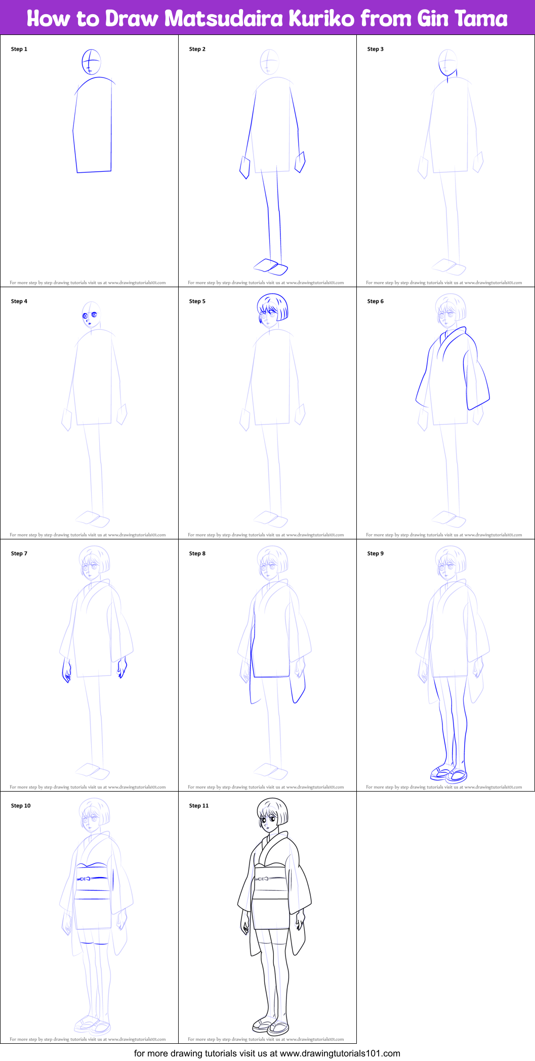 How to Draw Matsudaira Kuriko from Gin Tama Printable Step by Step