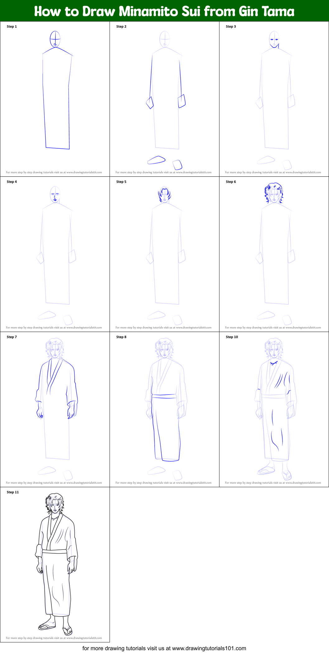 How to Draw Minamito Sui from Gin Tama Printable Step by Step