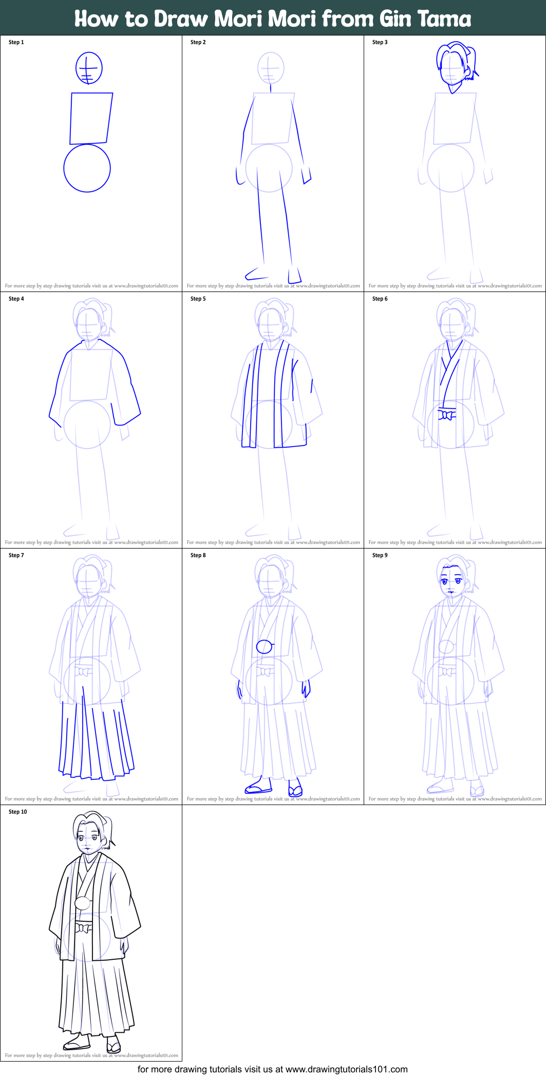 How to Draw Mori Mori from Gin Tama Printable Step by Step