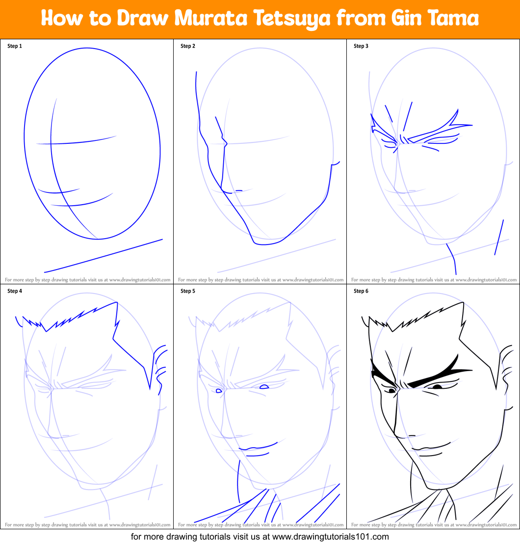 How to Draw Murata Tetsuya from Gin Tama Printable Step by Step