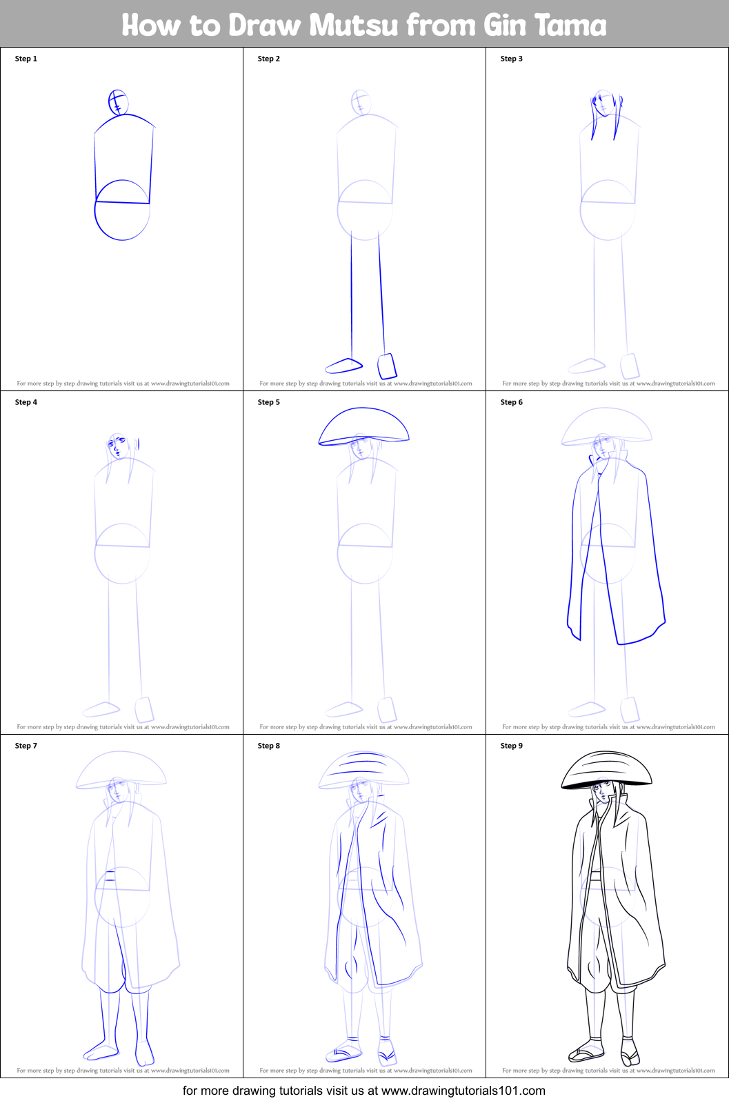 How to Draw Mutsu from Gin Tama Printable Step by Step