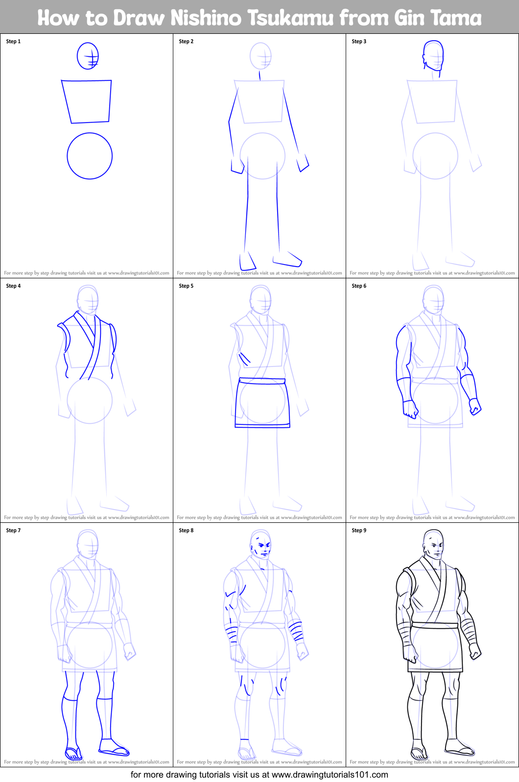 How to Draw Nishino Tsukamu from Gin Tama Printable Step by Step