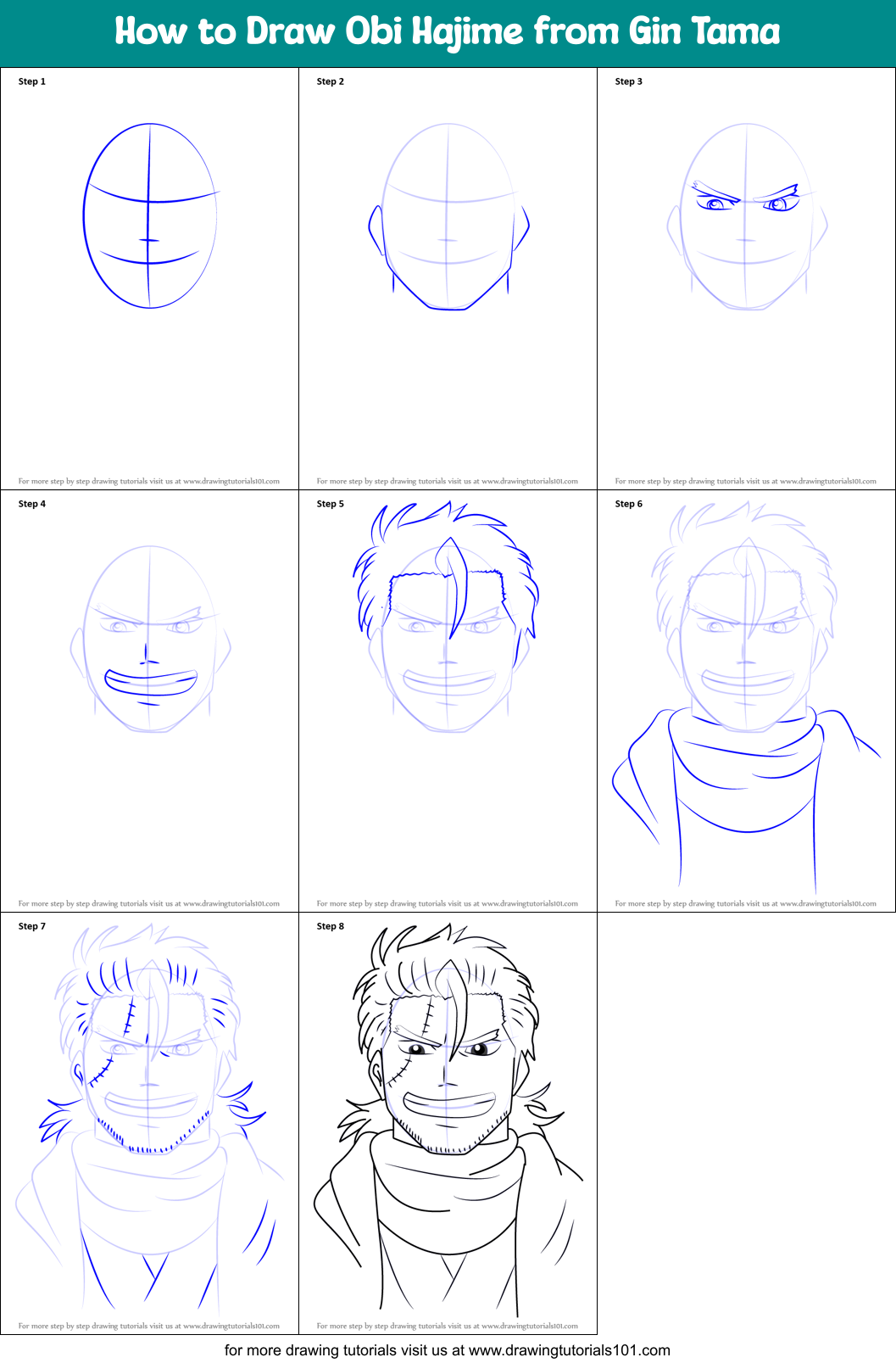 How to Draw Obi Hajime from Gin Tama Printable Step by Step
