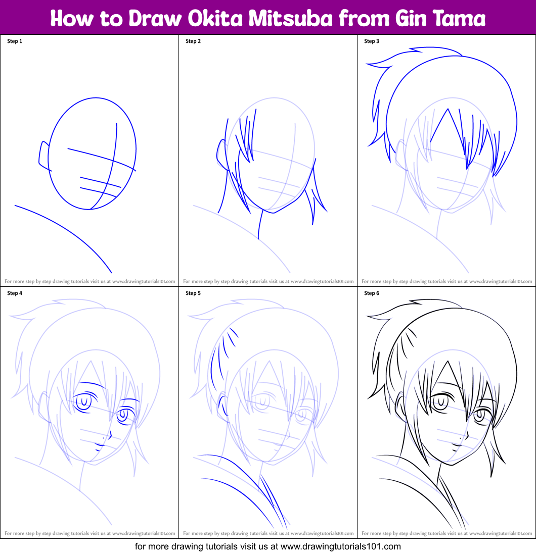 How to Draw Okita Mitsuba from Gin Tama Printable Step by Step