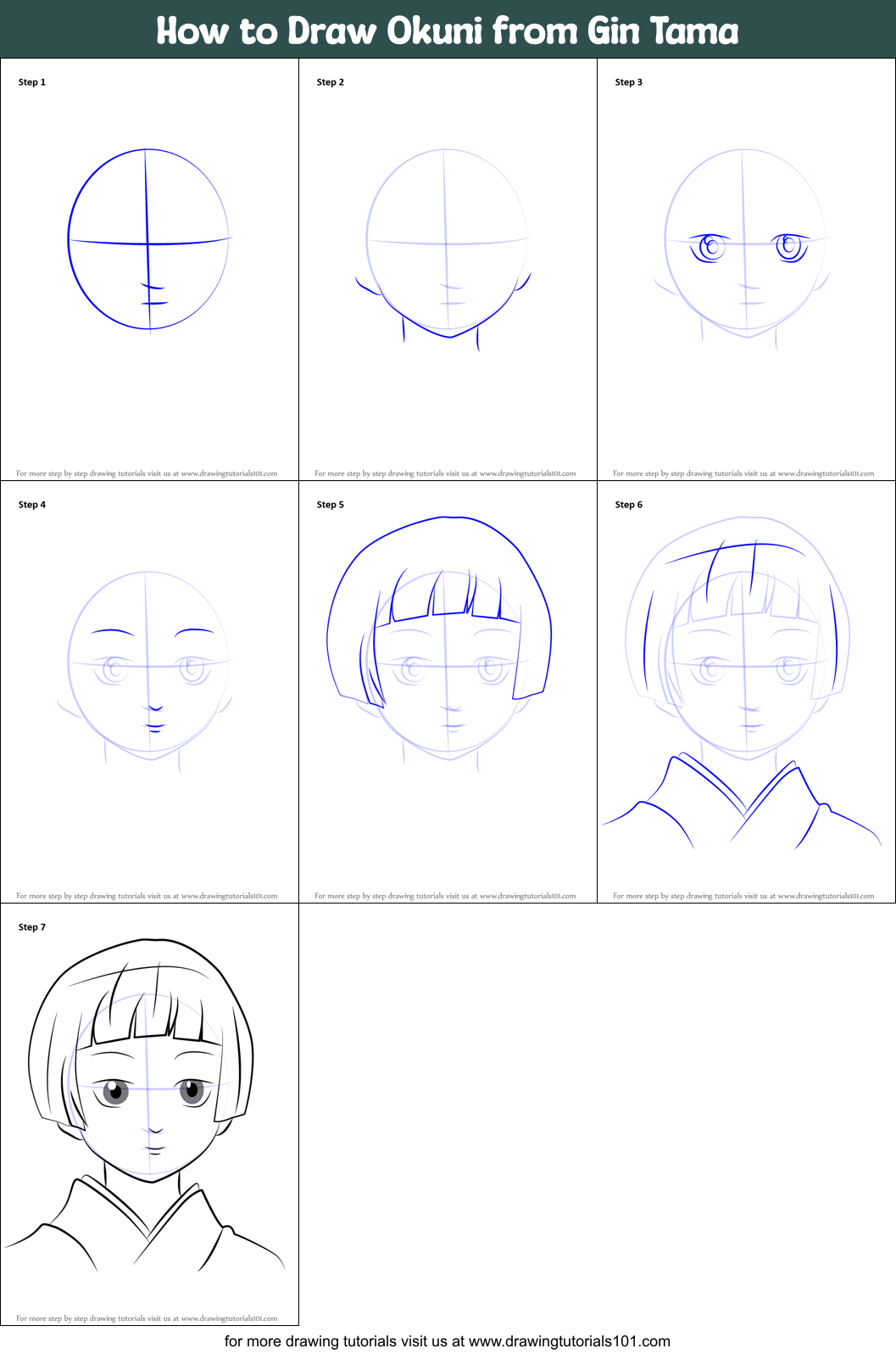 How to Draw Okuni from Gin Tama Printable Step by Step